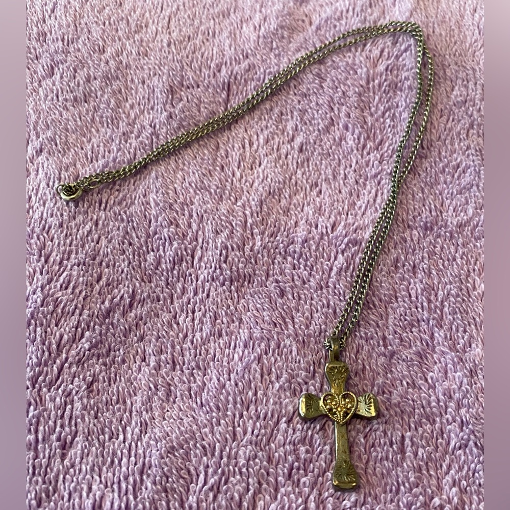 Handmade Horseshoe Nail Silver Cross Necklace with Heart Detail
